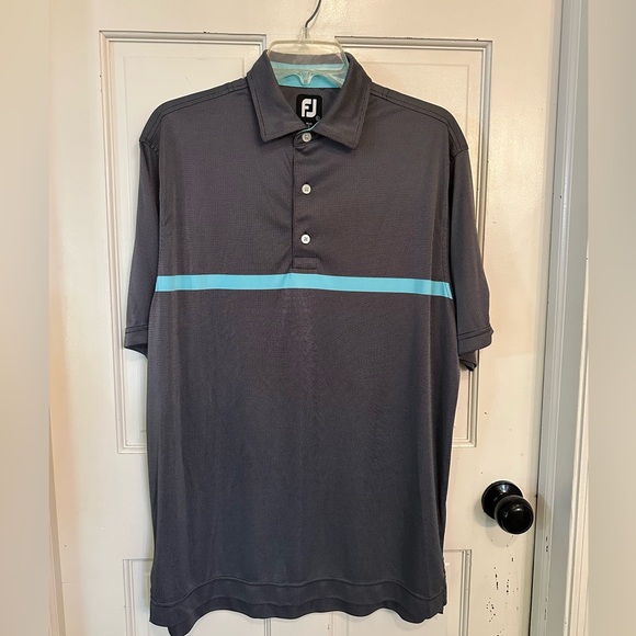 FootJoy Other - FOOTJOY GOLF ENGINEEREDNAILHEAD JACQUARD MENS POLO SHIRT BLACK, WHITE, & AQUA LG
